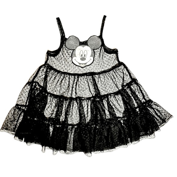 DISNEY | 3T Girls Black Sheer Lace Tiered Sleeveless Tank Dress Mickey Mouse - Picture 2 of 7